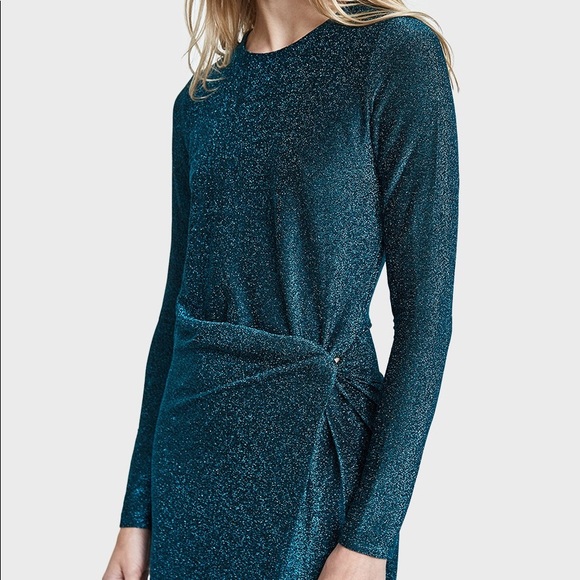 Stelen Midi Longsleeve Teal Metallic Dress - Picture 3 of 7